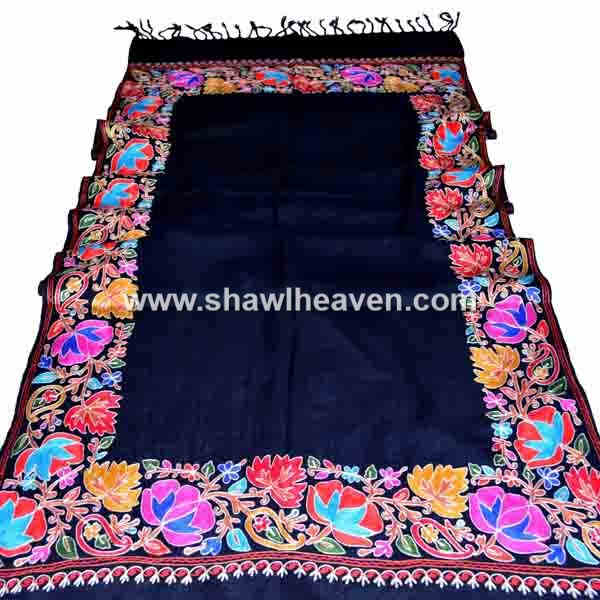 Contrasting Floral Border Emboridery wool pashmina Shawl